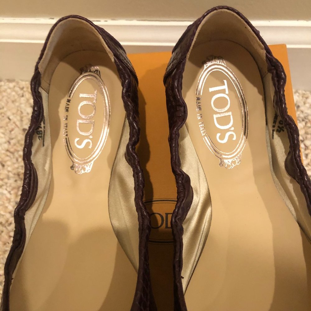 Tod's Python Embossed Leather Ladies Ballet Flat Size 8.5 - Picture 14 of 16